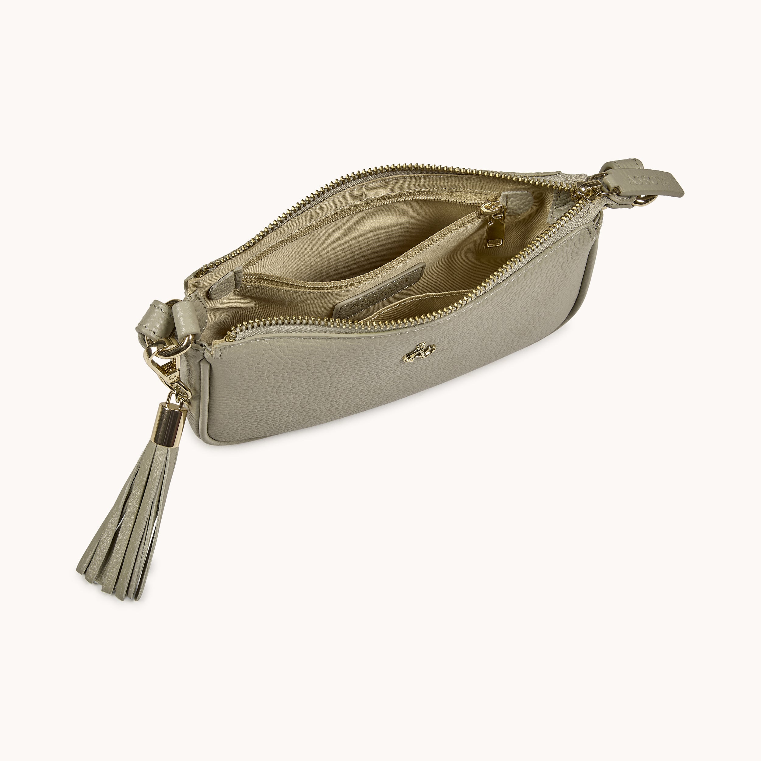 'ROSE' Fog Grey Pebble Grain Real Leather Shoulder Bag