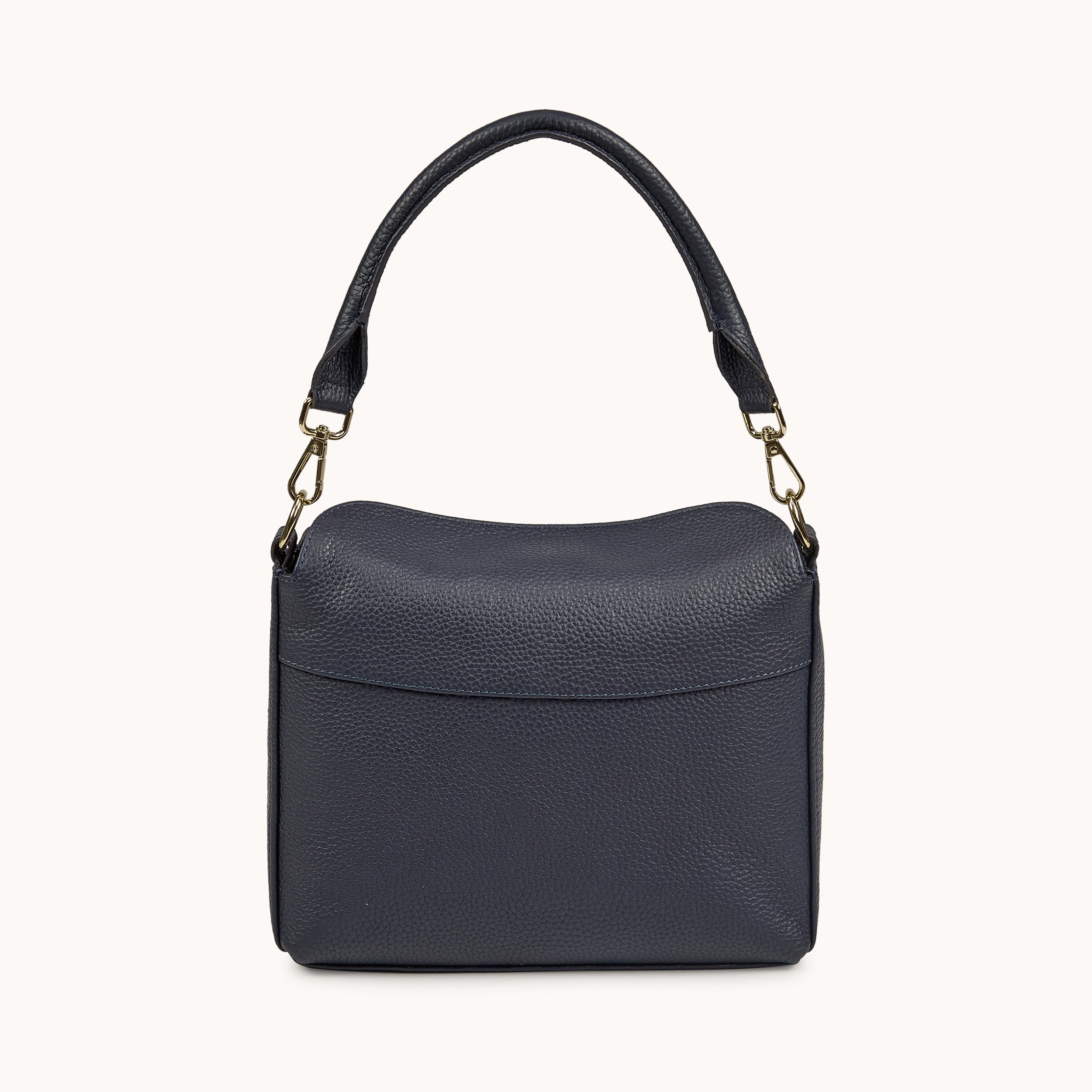 'FIONA' Navy Pebble Grain Real Leather Shoulder Bag