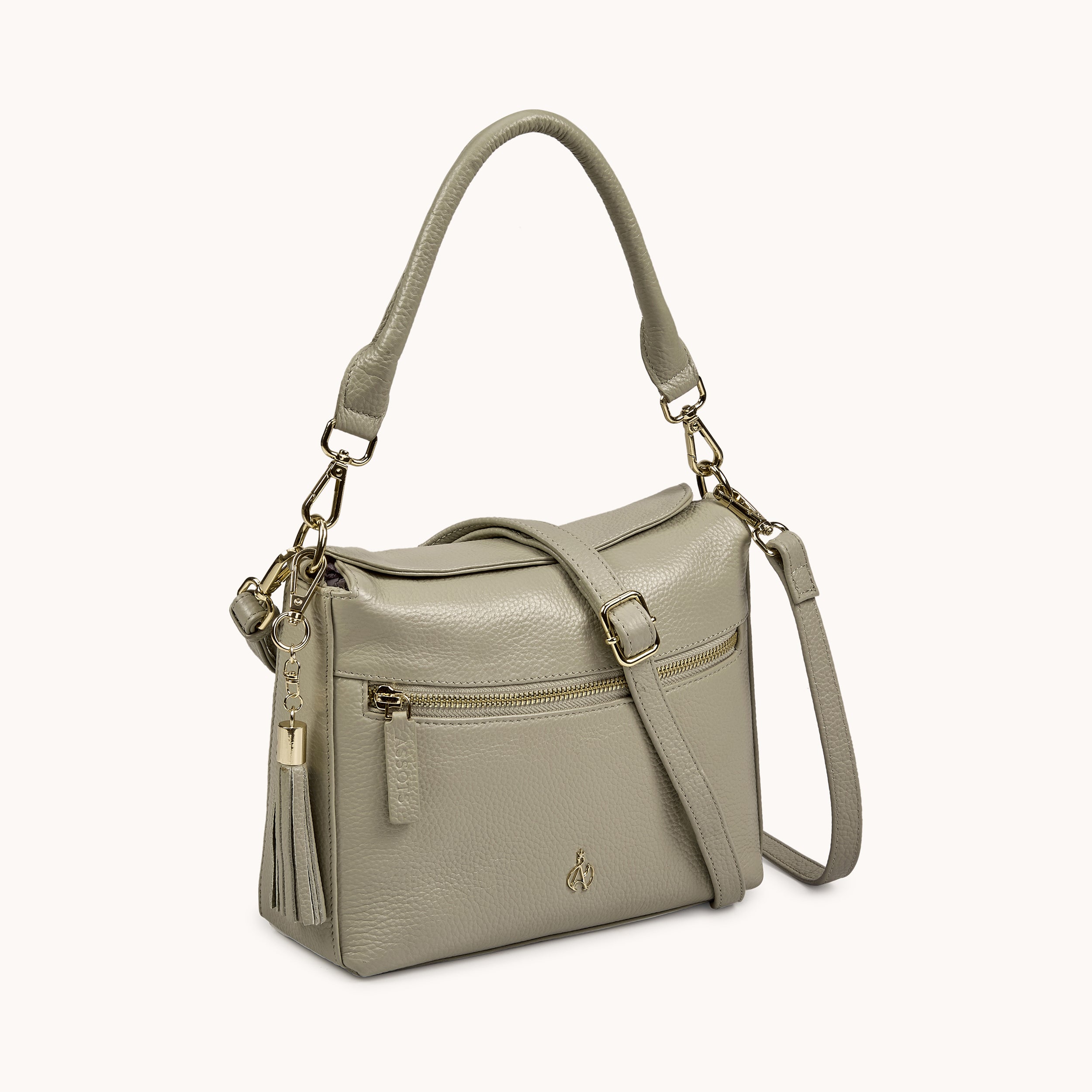 'FIONA' Fog Grey Pebble Grain Real Leather Shoulder Bag