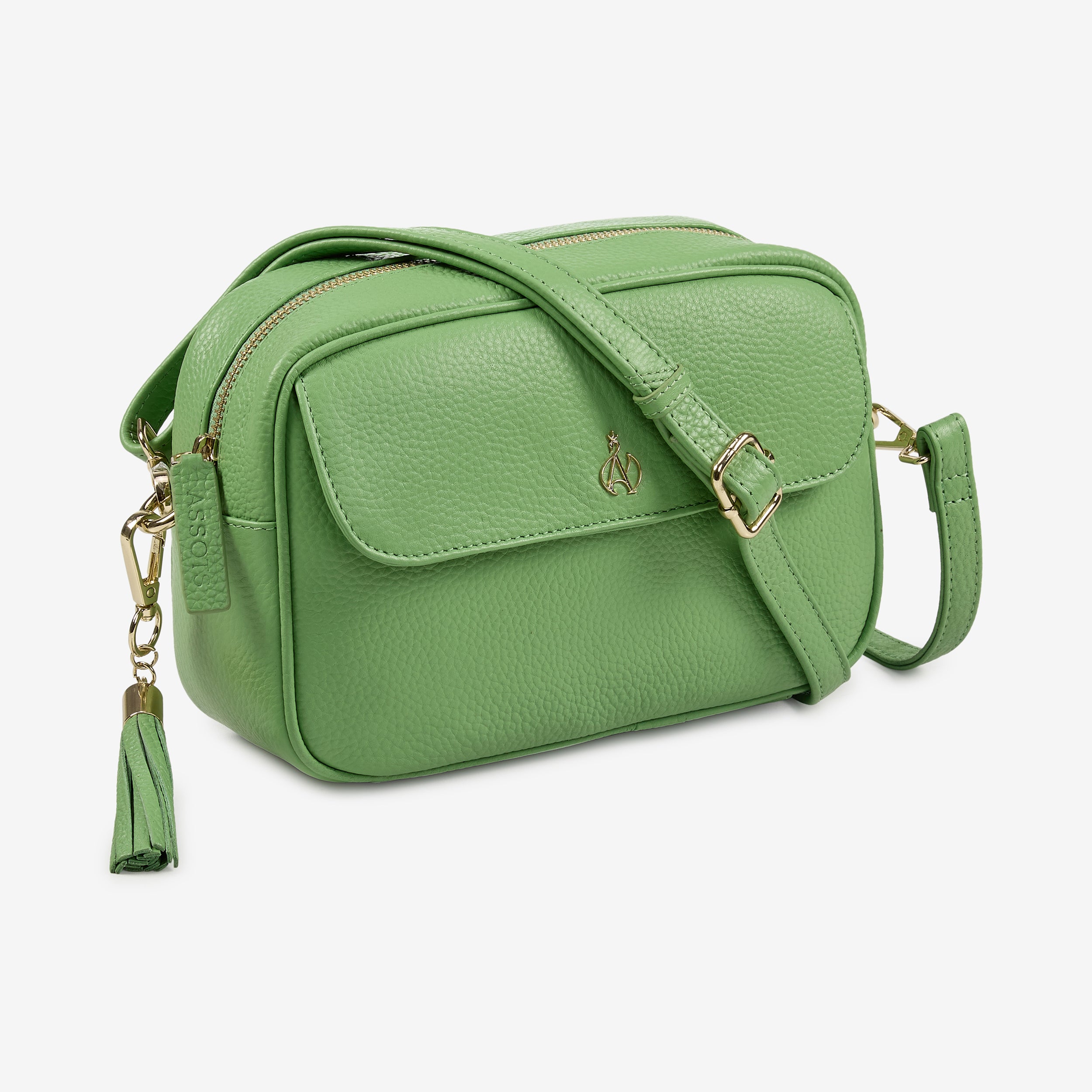 'HACKNEY' Matcha Green Pebble Grain Real Leather Crossbody Bag