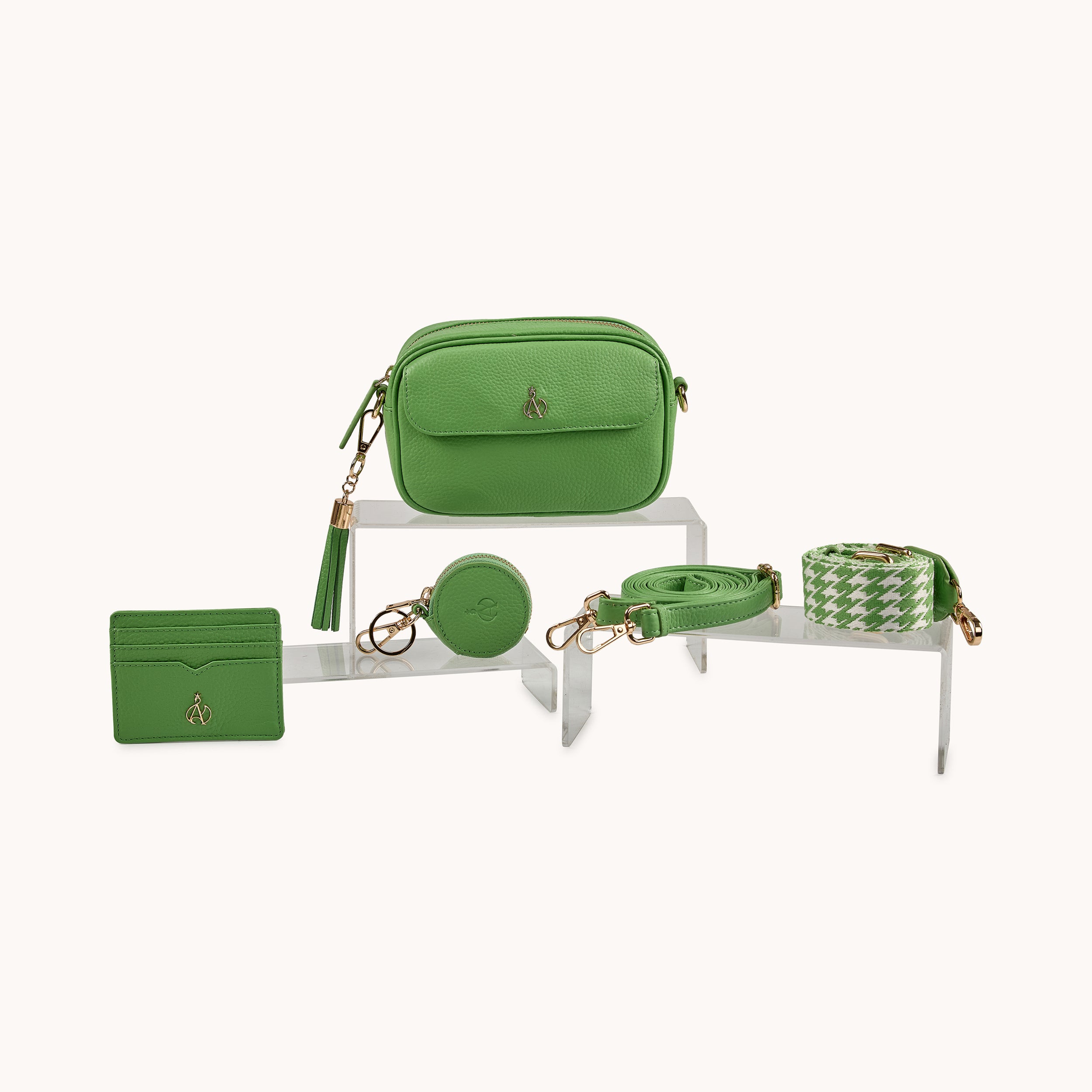 'HACKNEY MINI' Matcha Green Pebble Grain Real Leather Crossbody Bag