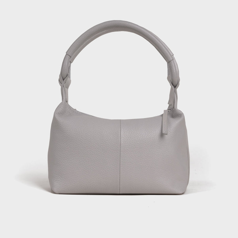 'CITY BAG' Ice Grey Soft Pebble Grain Real Leather Shoulder Bag