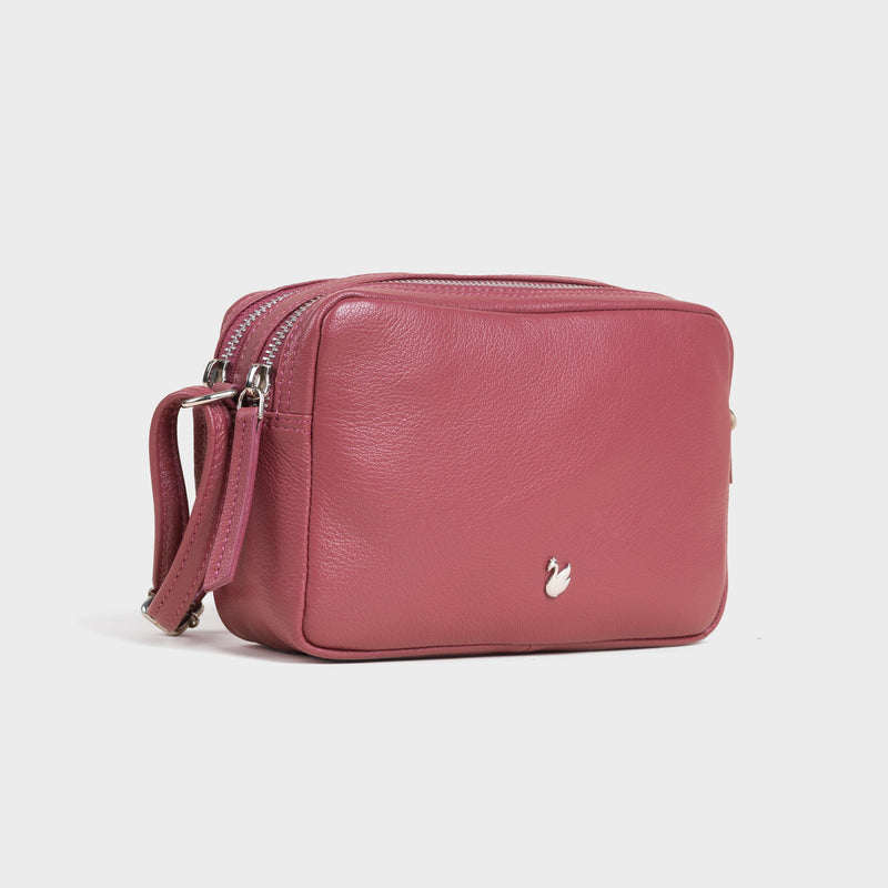 'AVON' Carmine Pink Soft Nappa Full Grain Real Leather Crossbody Bag
