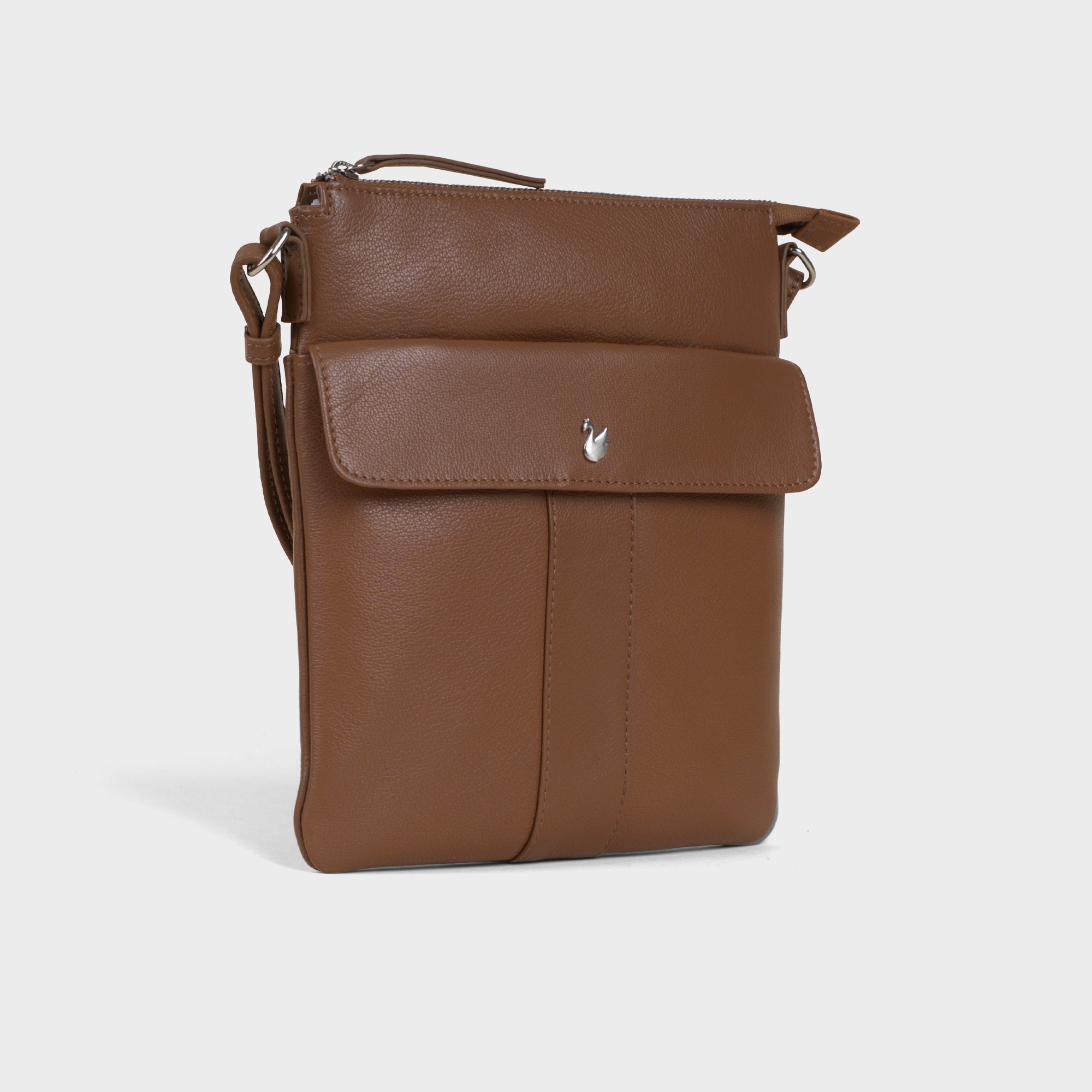 'AMBA' Tan Soft Nappa Full Grain Real Leather Crossbody Bag