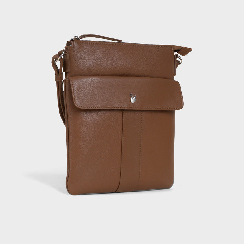 'AMBA' Tan Soft Nappa Full Grain Real Leather Crossbody Bag