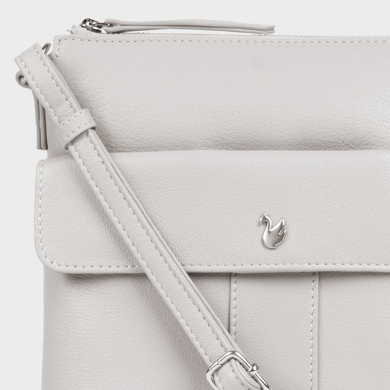 'AMBA' Ice Grey Soft Nappa Full Grain Real Leather Crossbody Bag