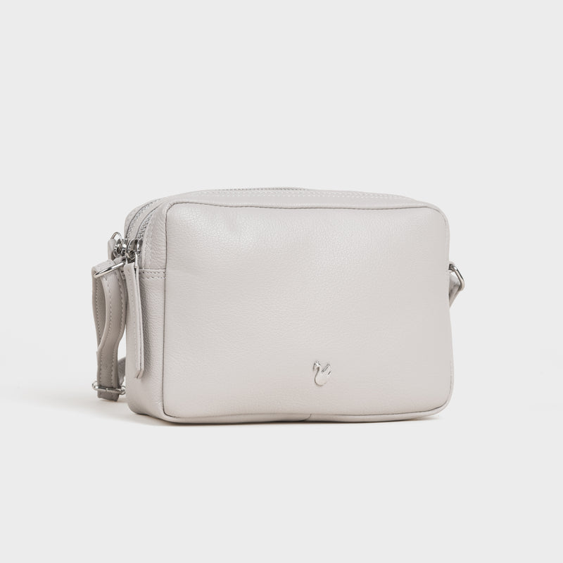 'AVON' Ice Grey Soft Nappa Full Grain Real Leather Crossbody Bag