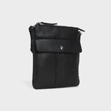 'AMBA' Black Soft Nappa Full Grain Real Leather Crossbody Bag