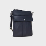 'AMBA' Navy Soft Nappa Full Grain Real Leather Crossbody Bag