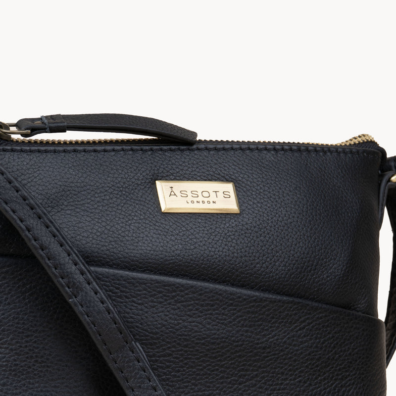 'LINBY' Black Pebble Grain Leather Crossbody Bag