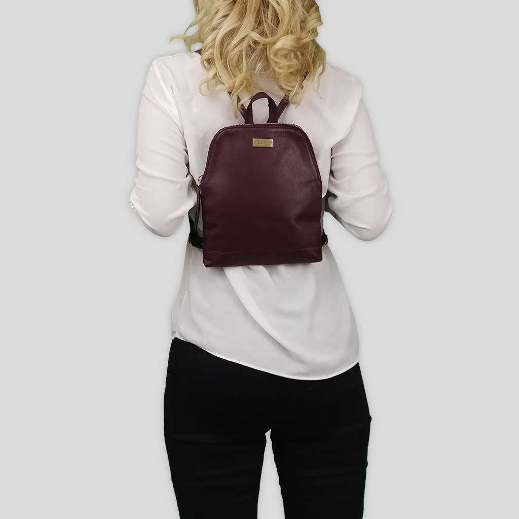 'BELLA' Burgundy Pebble Grain Small Leather Backpack
