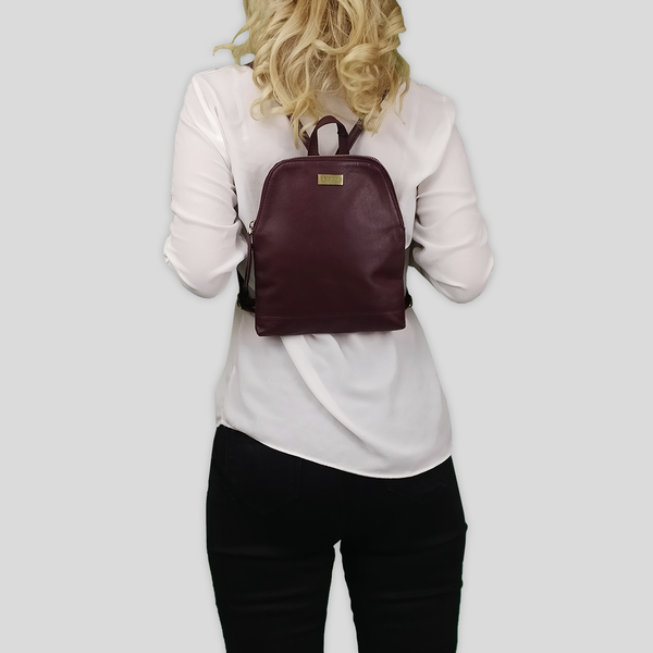 'BELLA' Burgundy Pebble Grain Small Leather Backpack