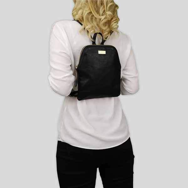 'BELLA' Black Pebble Grain Small Leather Backpack