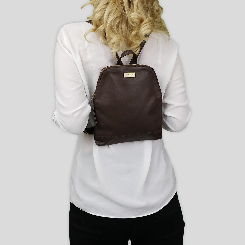 'BELLA' Mokka Brown Pebble Grain Small Leather Backpack