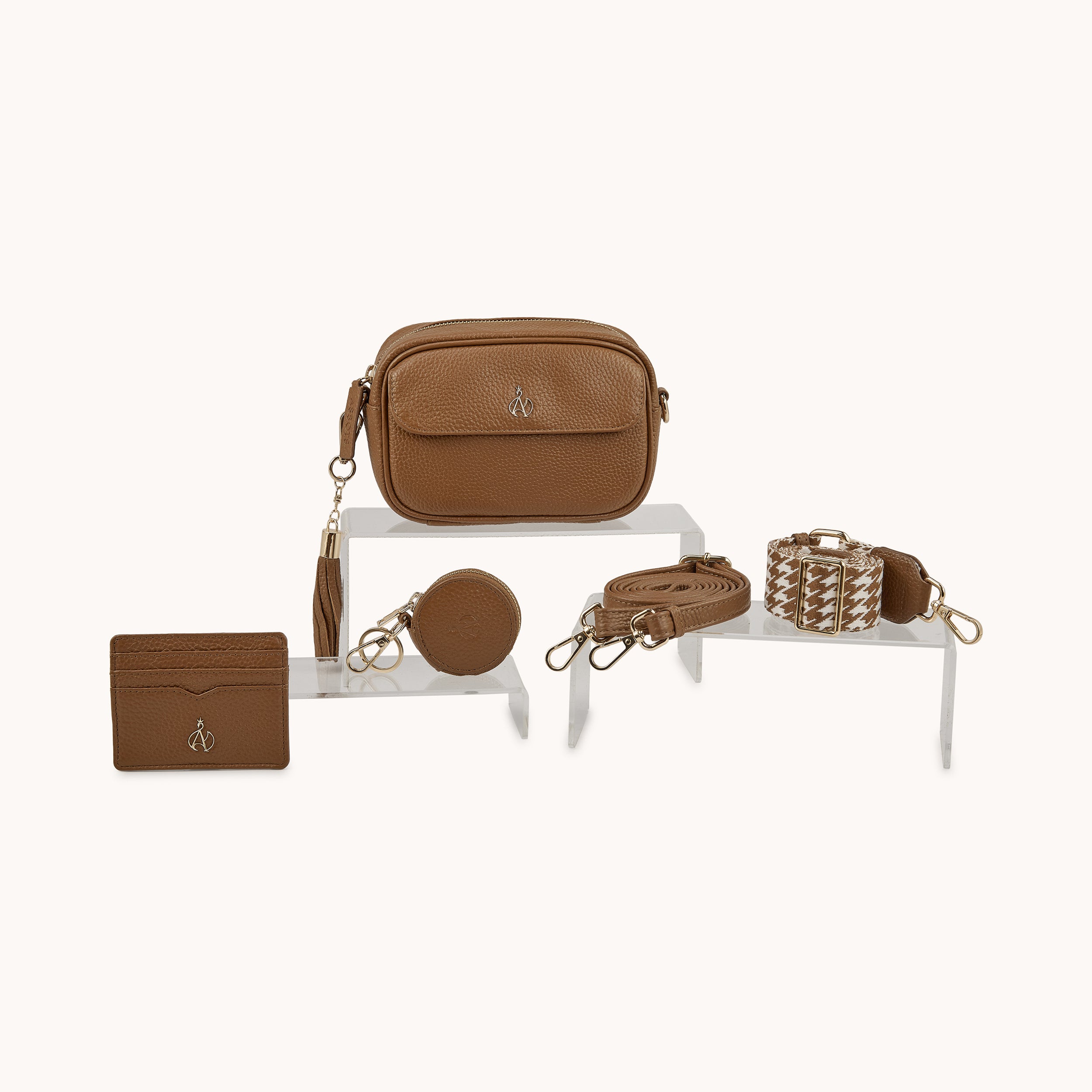 'HACKNEY MINI' Tan Pebble Grain Real Leather Crossbody Bag