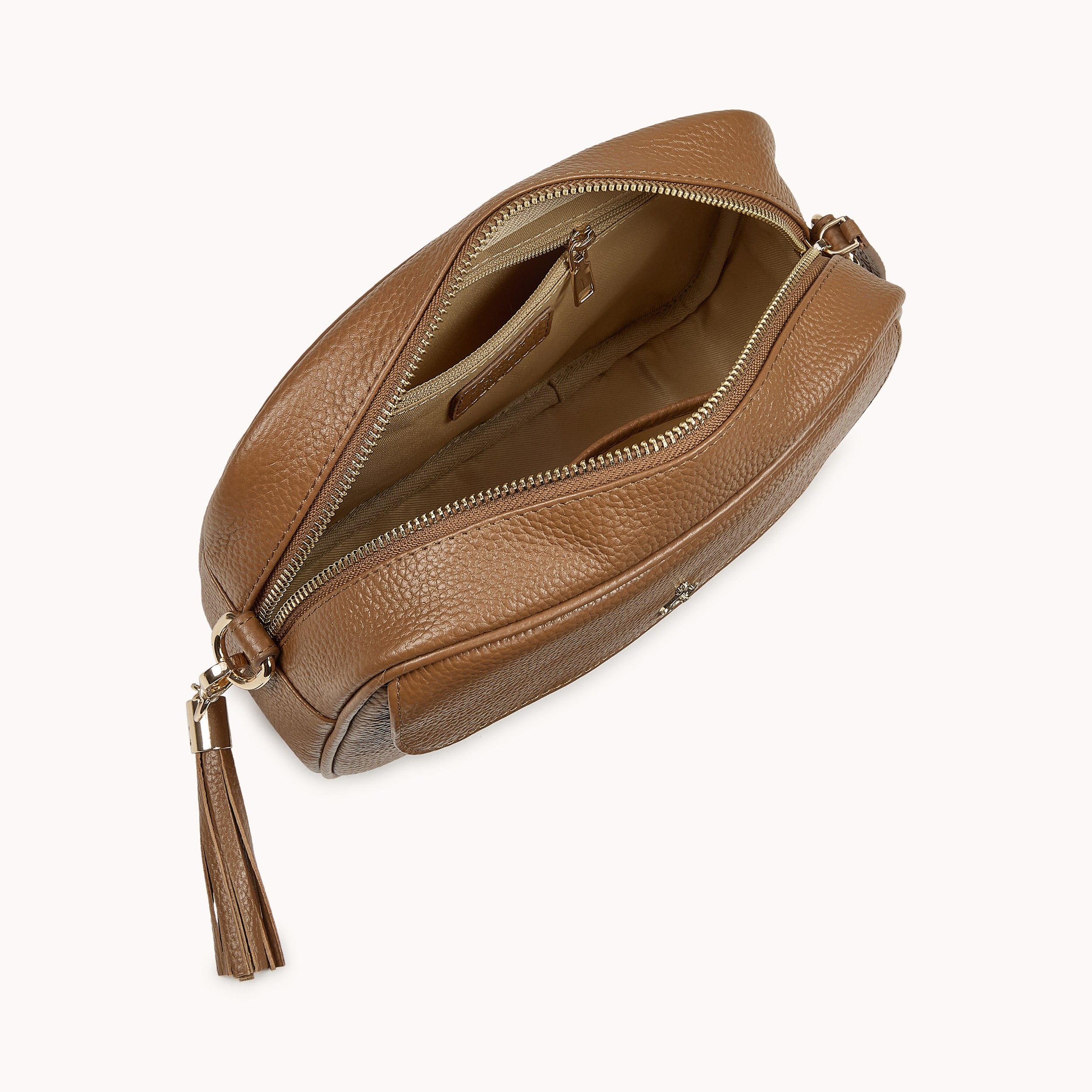 'HACKNEY' Tan Pebble Grain Real Leather Crossbody Bag