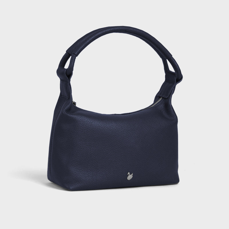 'CITY BAG' Navy Soft Pebble Grain Real Leather Shoulder Bag