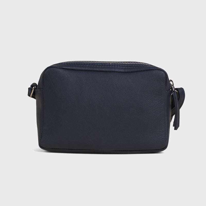 'AVON' Navy Soft Nappa Full Grain Real Leather Crossbody Bag