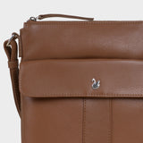 'AMBA' Tan Soft Nappa Full Grain Real Leather Crossbody Bag