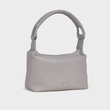 'CITY BAG' Ice Grey Soft Pebble Grain Real Leather Shoulder Bag