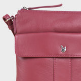 'AMBA' Carmine Pink Soft Nappa Full Grain Real Leather Crossbody Bag