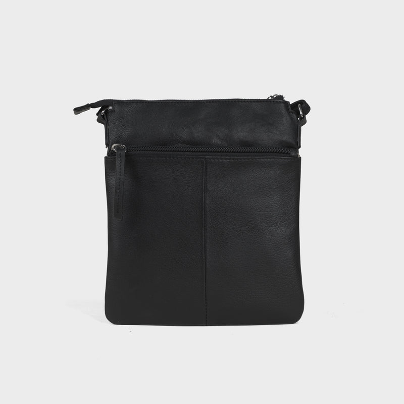 'AMBA' Black Soft Nappa Full Grain Real Leather Crossbody Bag