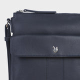 'AMBA' Navy Soft Nappa Full Grain Real Leather Crossbody Bag