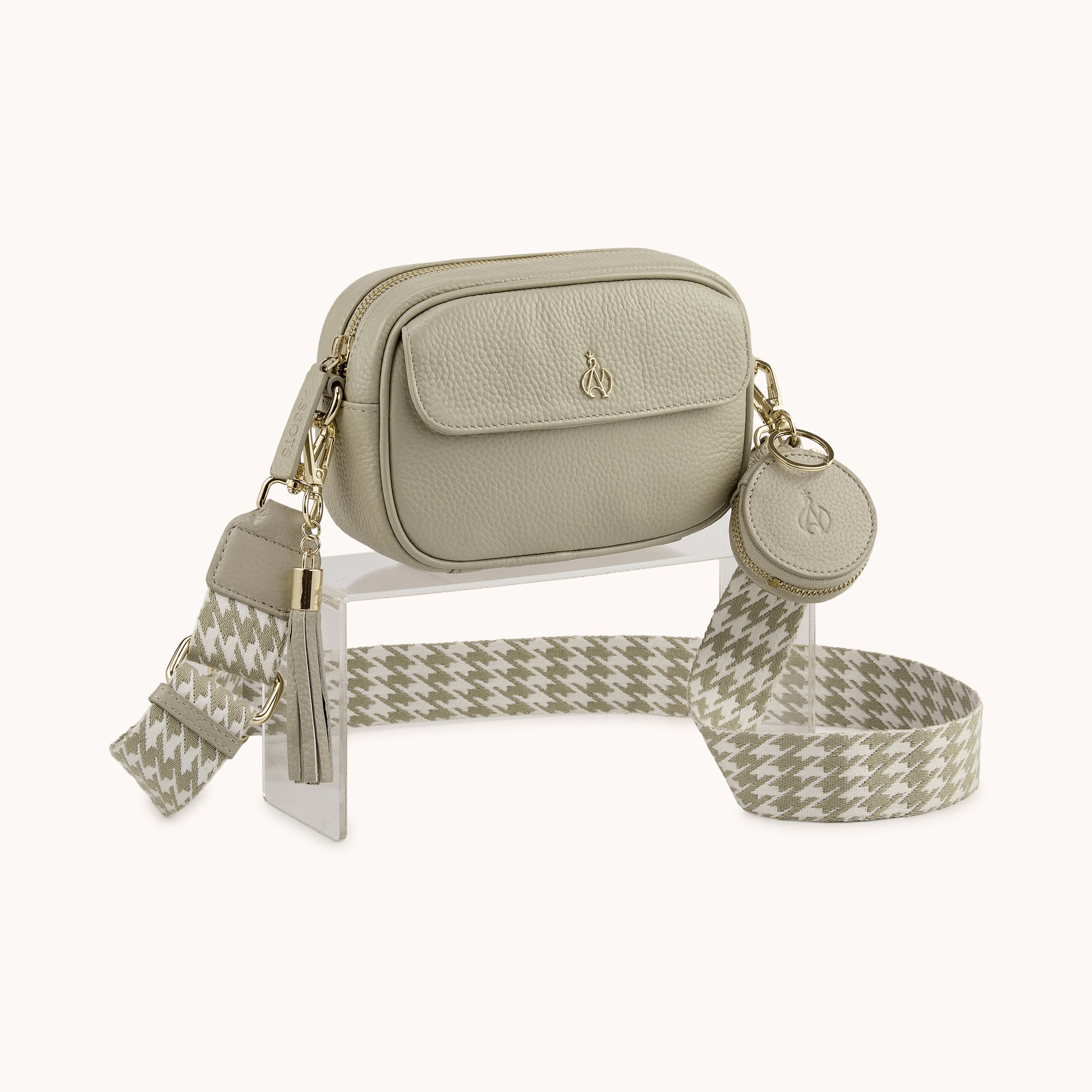 'HACKNEY MINI' Fog Grey Pebble Grain Real Leather Crossbody Bag