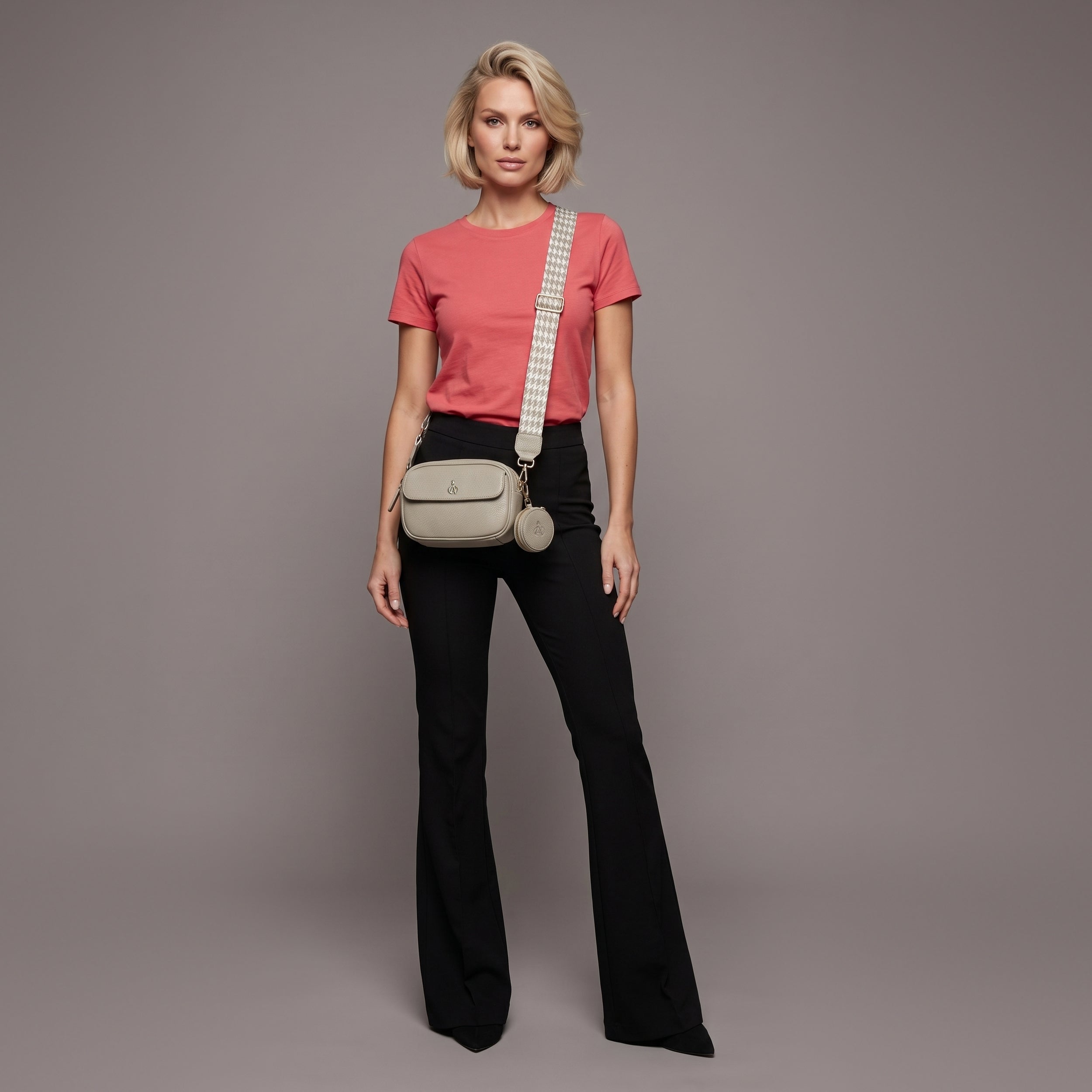 'HACKNEY MINI' Fog Grey Pebble Grain Real Leather Crossbody Bag