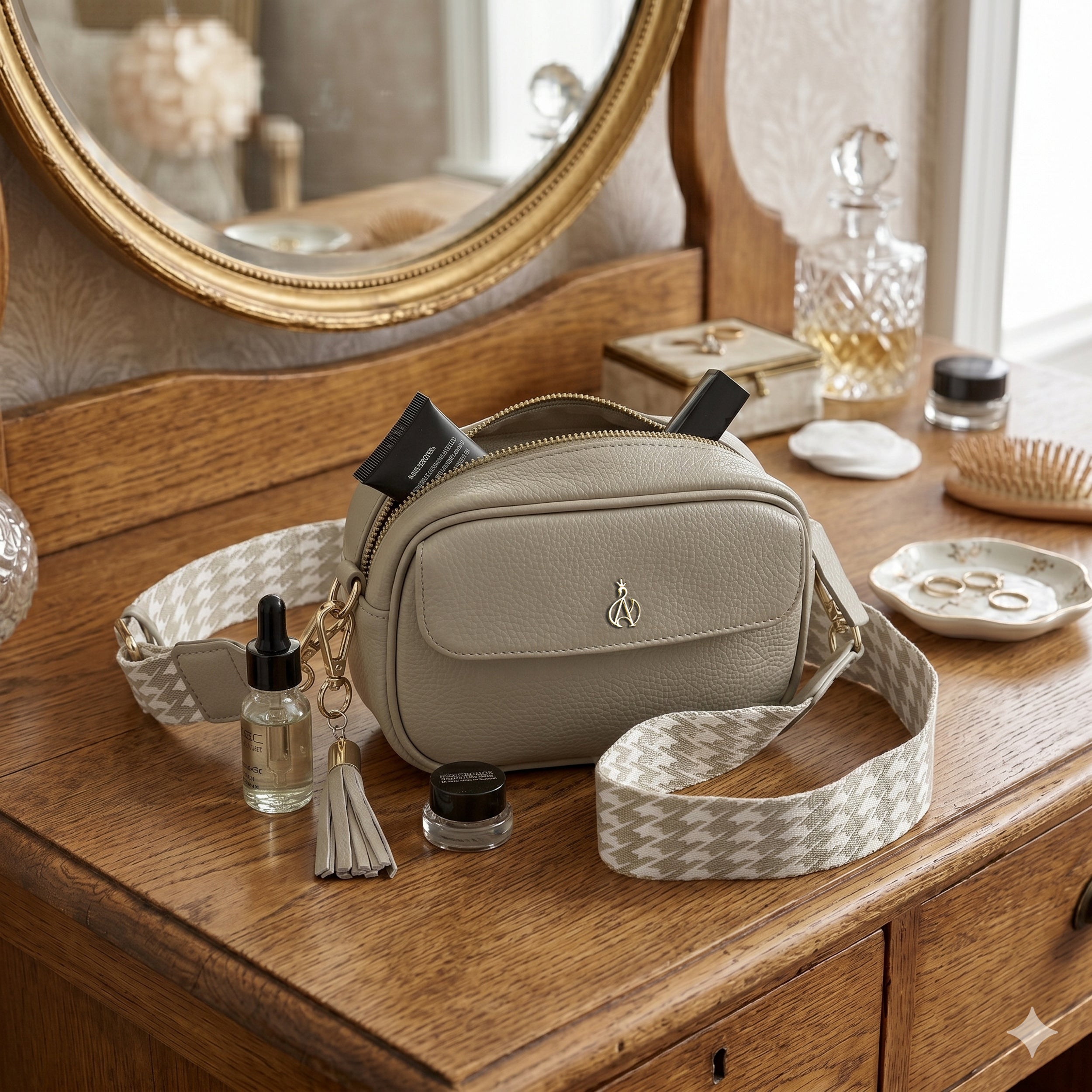'HACKNEY MINI' Fog Grey Pebble Grain Real Leather Crossbody Bag