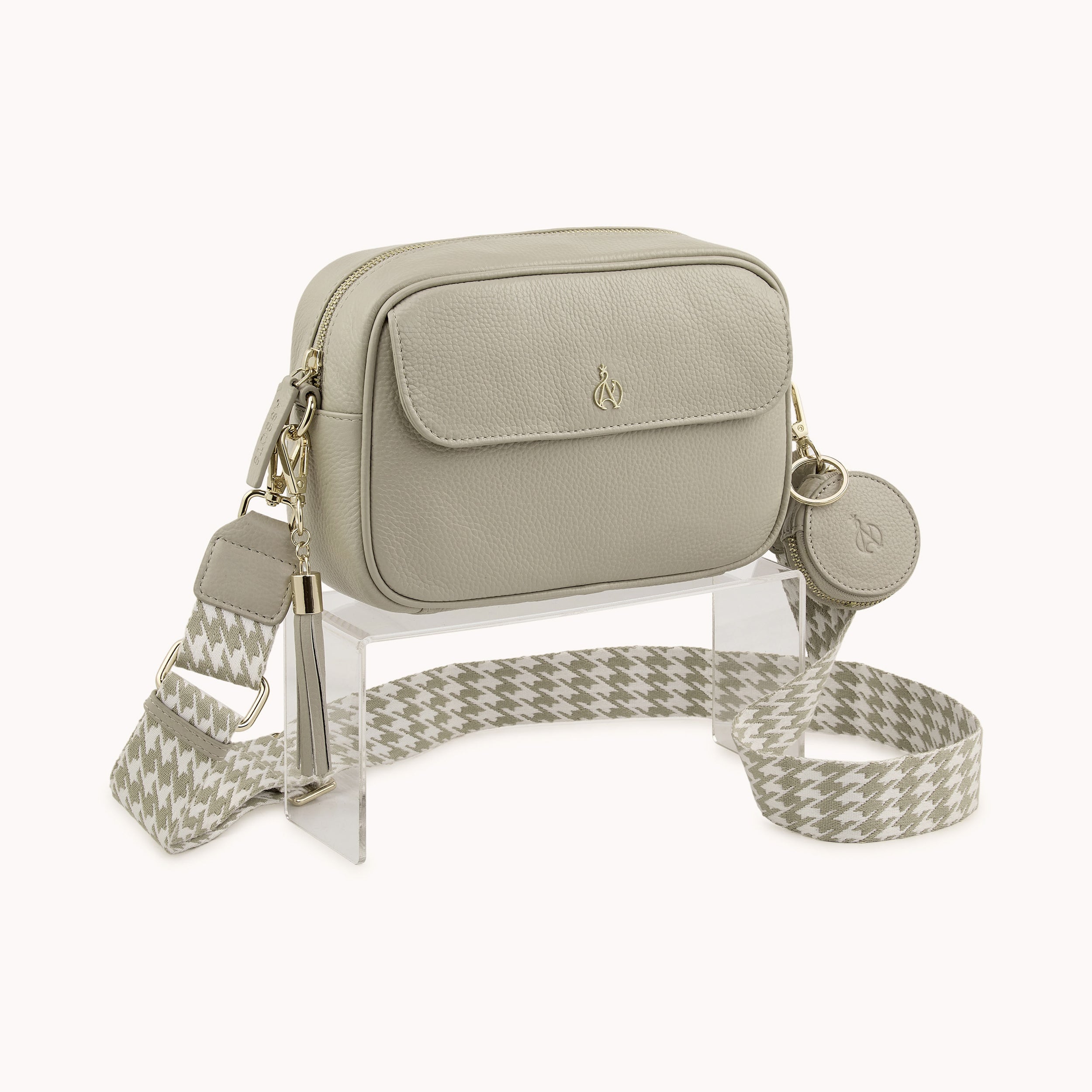 'HACKNEY' Fog Grey Pebble Grain Real Leather Crossbody Bag