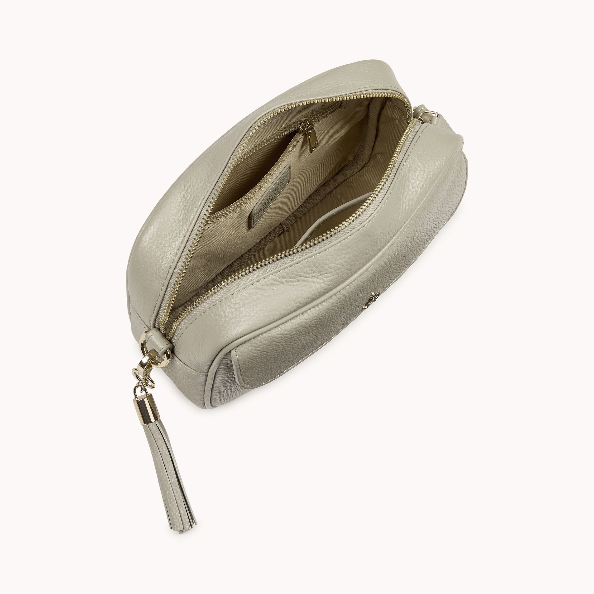 'HACKNEY' Fog Grey Pebble Grain Real Leather Crossbody Bag