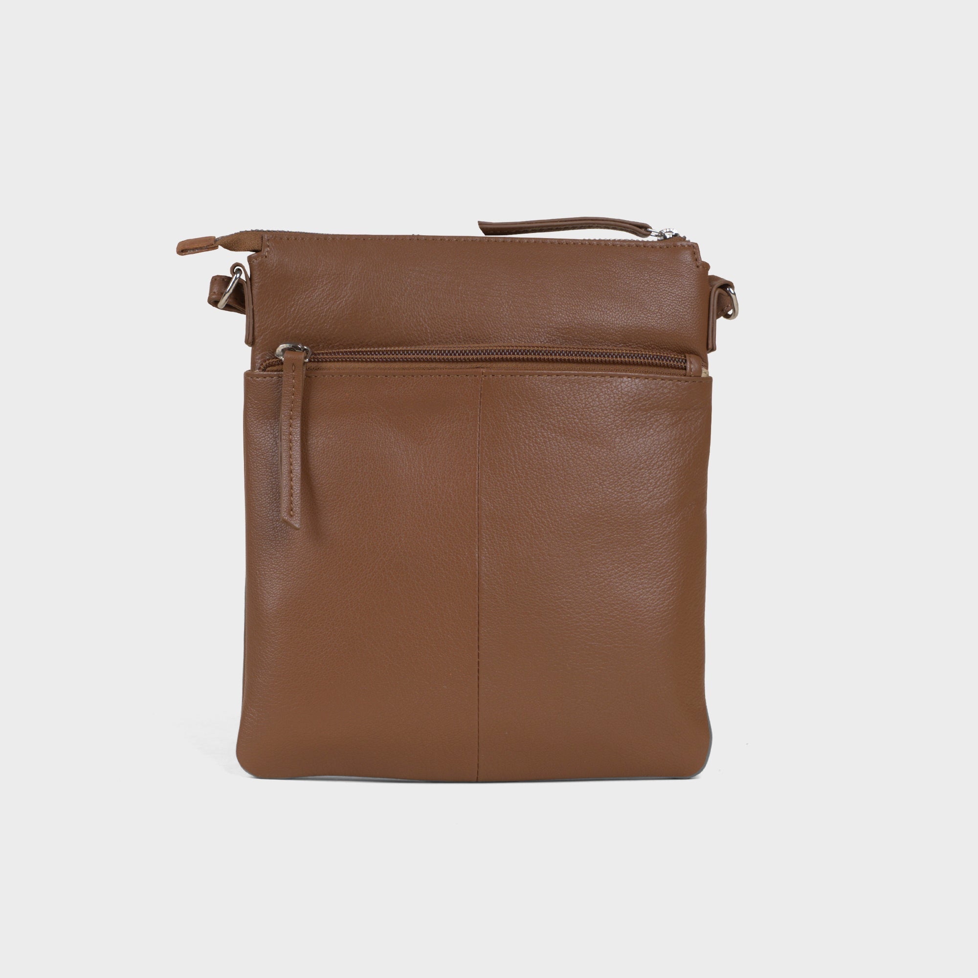 'AMBA' Tan Soft Nappa Full Grain Real Leather Crossbody Bag