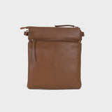 'AMBA' Tan Soft Nappa Full Grain Real Leather Crossbody Bag