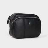 'KEW' Black Soft Nappa Full Grain Real Leather Crossbody Bag