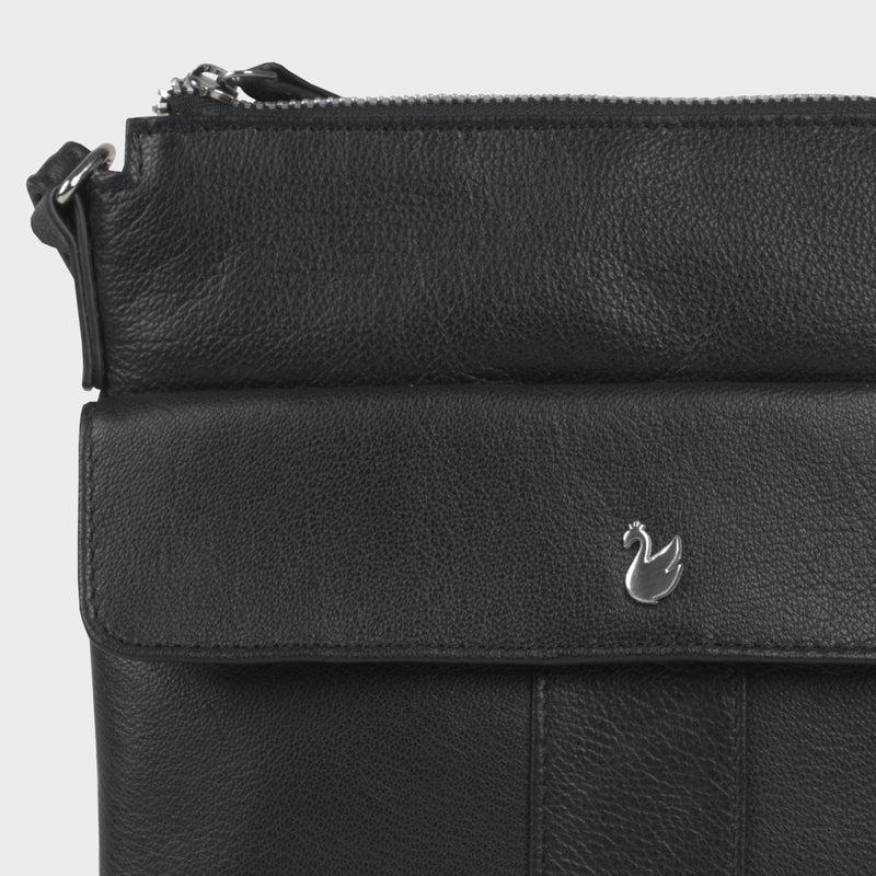 'AMBA' Black Soft Nappa Full Grain Real Leather Crossbody Bag