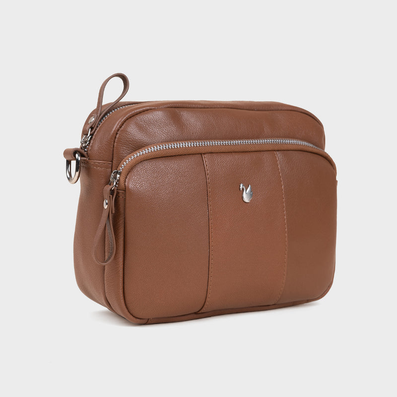 'KEW' Tan Soft Nappa Full Grain Real Leather Crossbody Bag