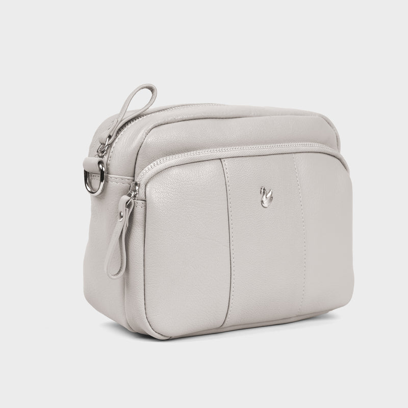 'KEW' Ice Grey Soft Nappa Full Grain Real Leather Crossbody Bag