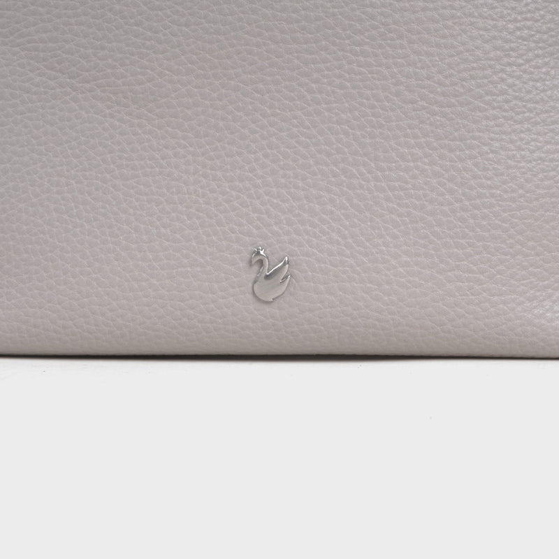 'CITY BAG' Ice Grey Soft Pebble Grain Real Leather Shoulder Bag