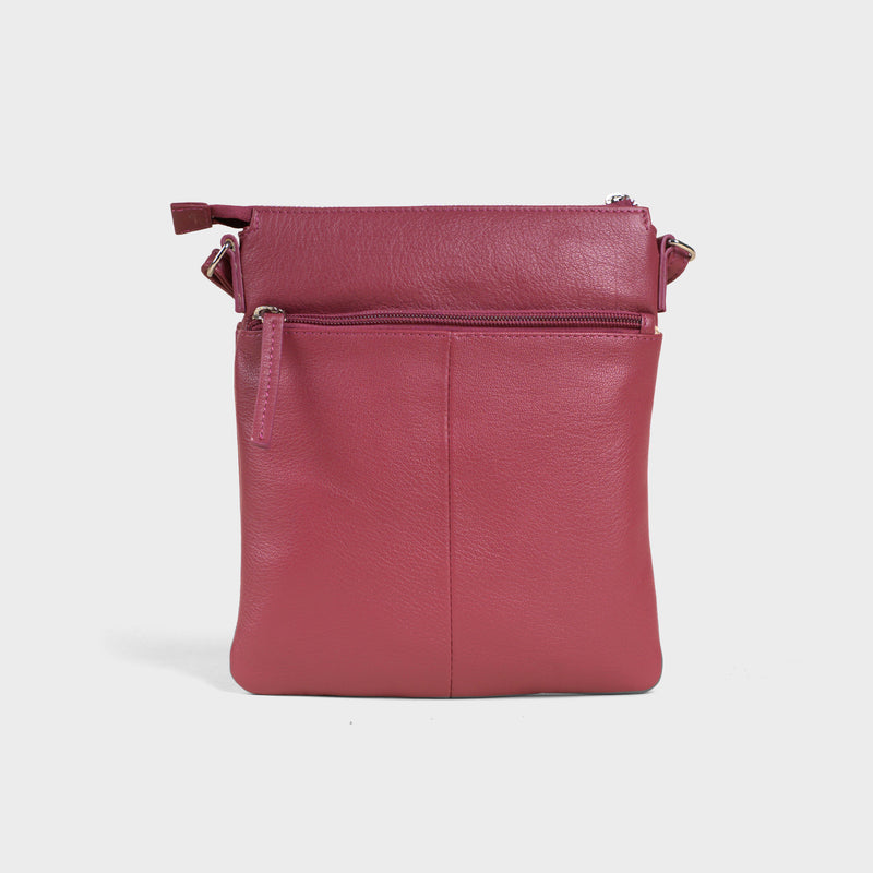 'AMBA' Carmine Pink Soft Nappa Full Grain Real Leather Crossbody Bag