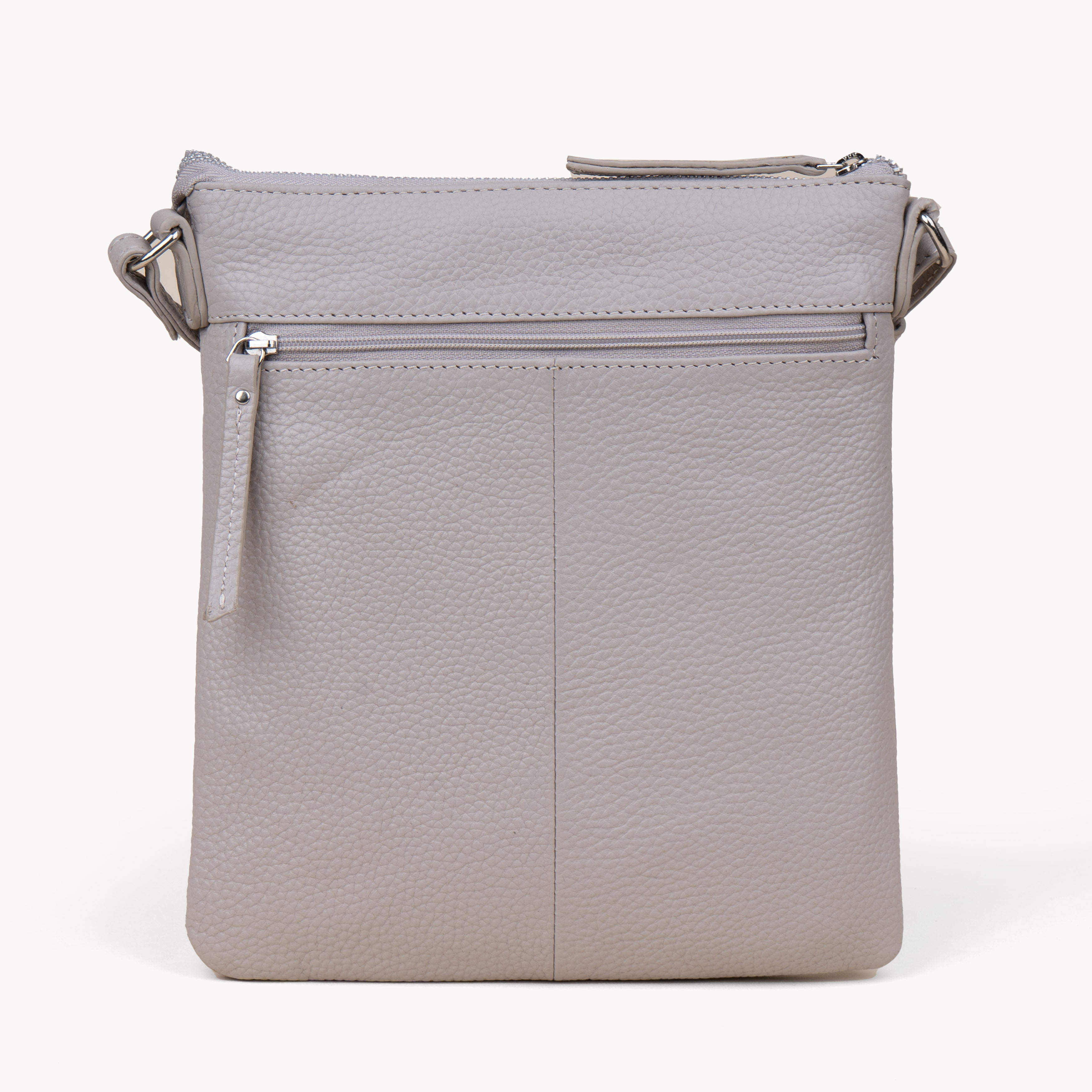 'ROSY' Light Ice Grey Pebble Grain Soft Real Leather Crossbody Bag