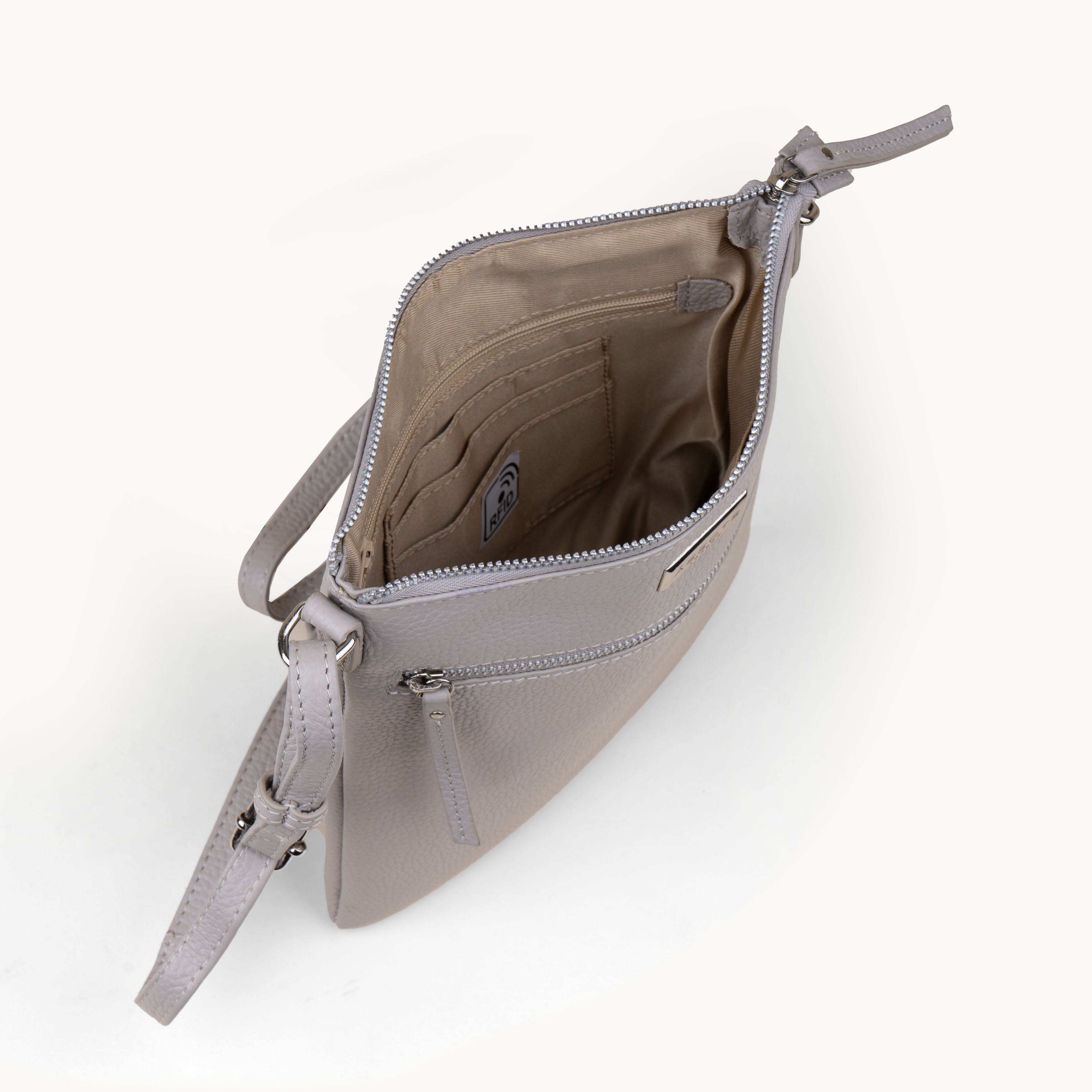 'ROSY' Light Ice Grey Pebble Grain Soft Real Leather Crossbody Bag