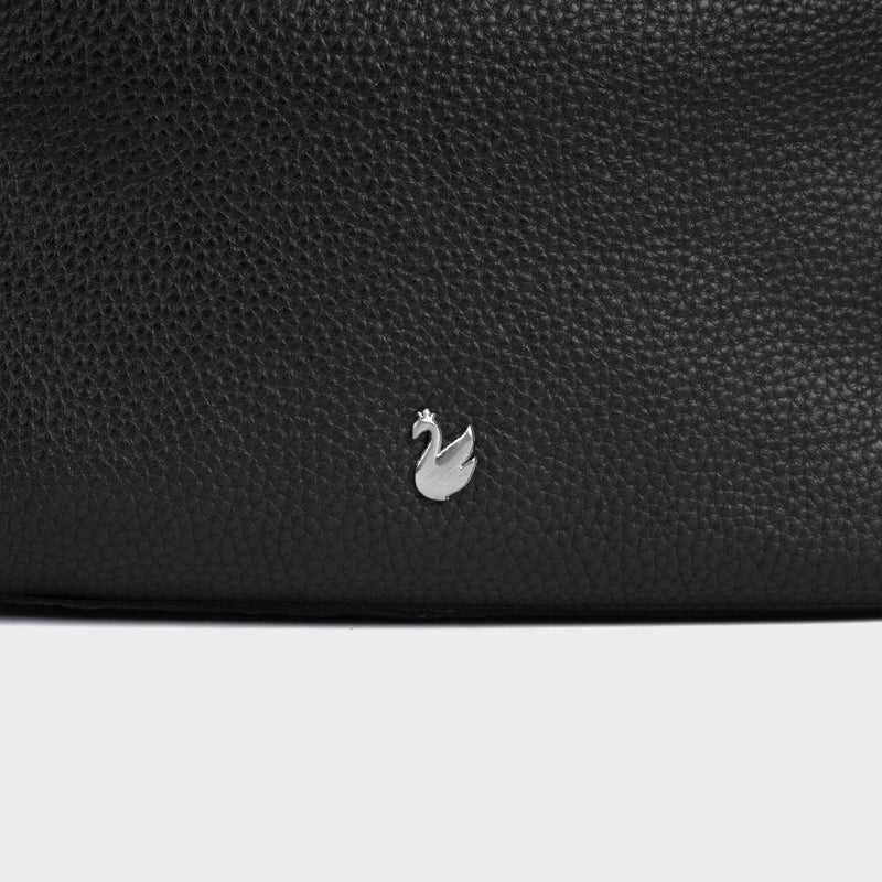 'CITY BAG' Black Soft Pebble Grain Real Leather Shoulder Bag