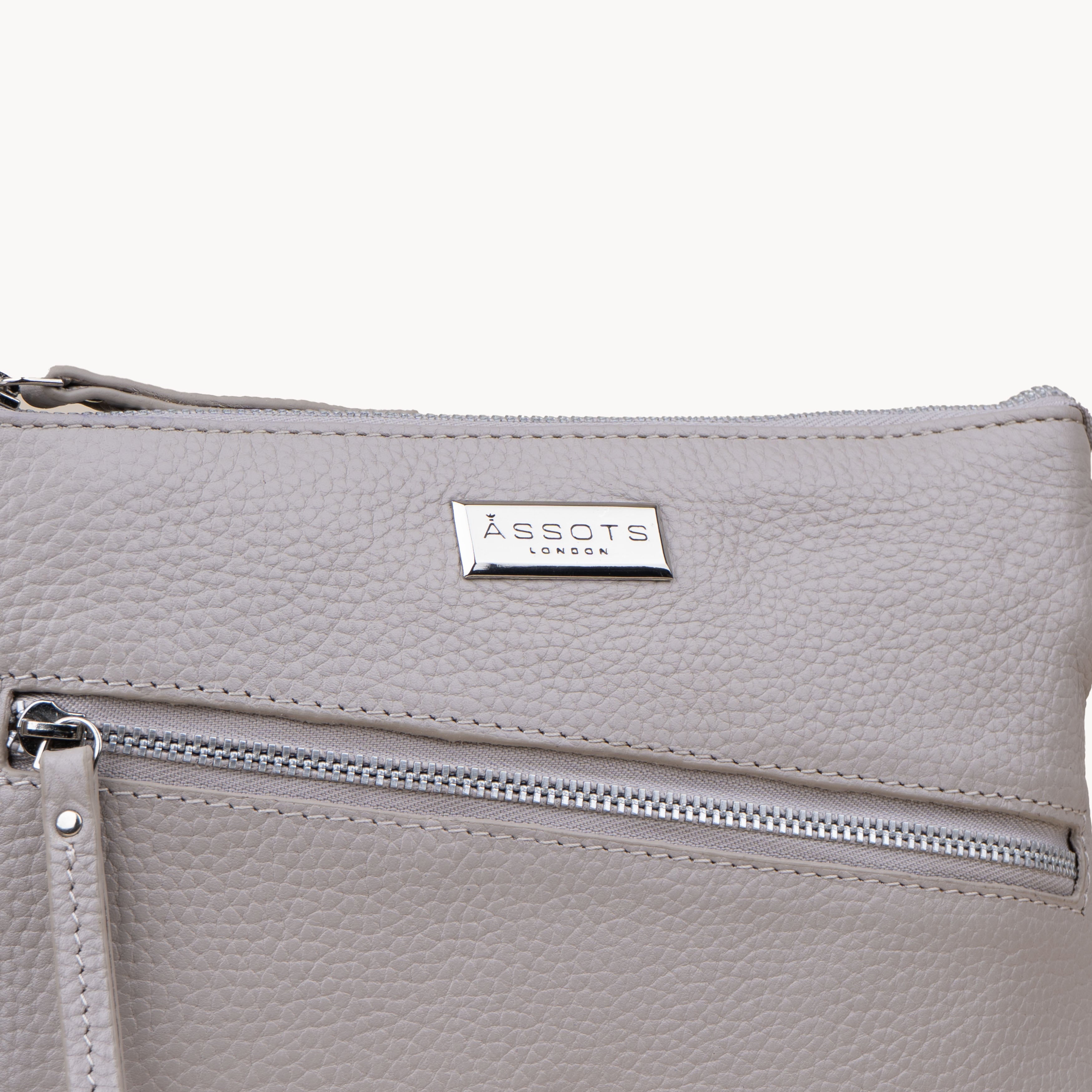 'ROSY' Light Ice Grey Pebble Grain Soft Real Leather Crossbody Bag