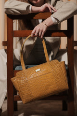 'JUDITH' Mustard Croc Real Leather Shoulder Bag