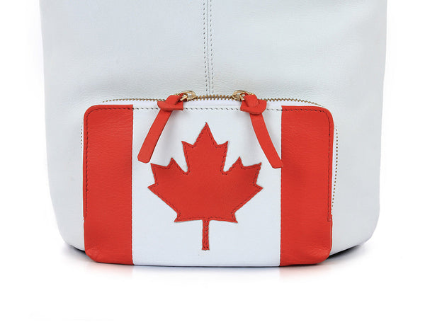 'MAPLE' White Canadian Flag Designer Leather Tote Bag