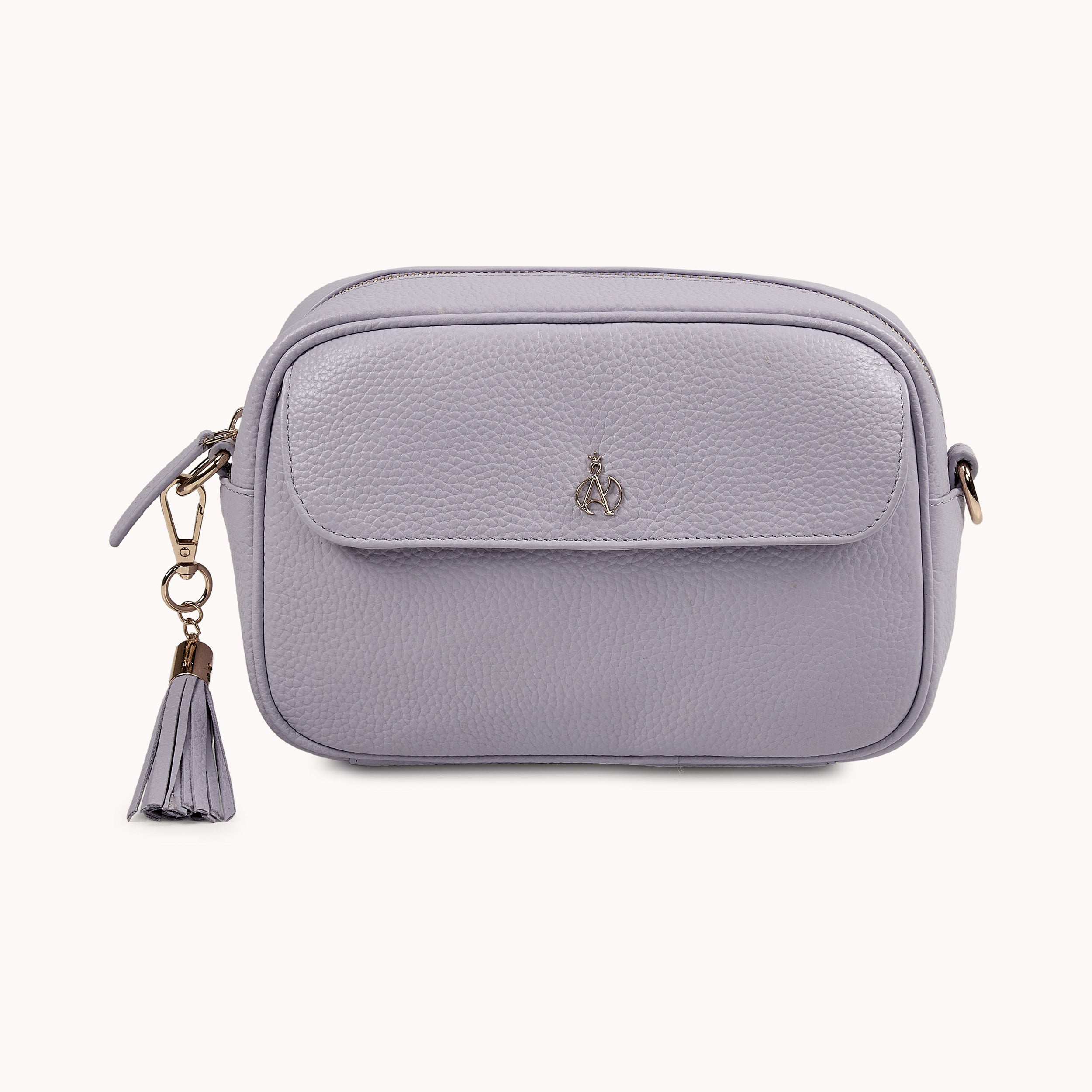 'HACKNEY' Lilac Pebble Grain Real Leather Crossbody Bag
