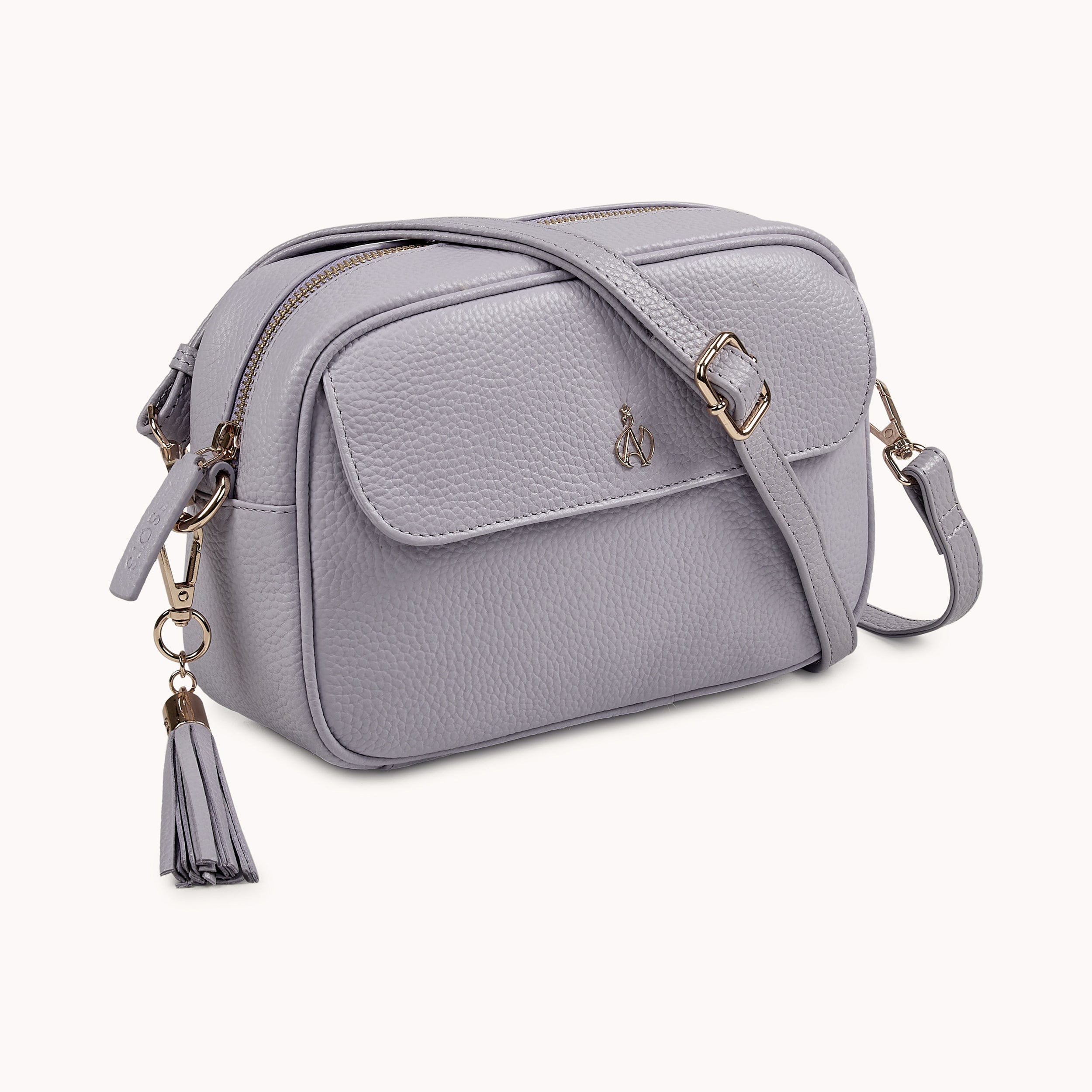 'HACKNEY' Lilac Pebble Grain Real Leather Crossbody Bag
