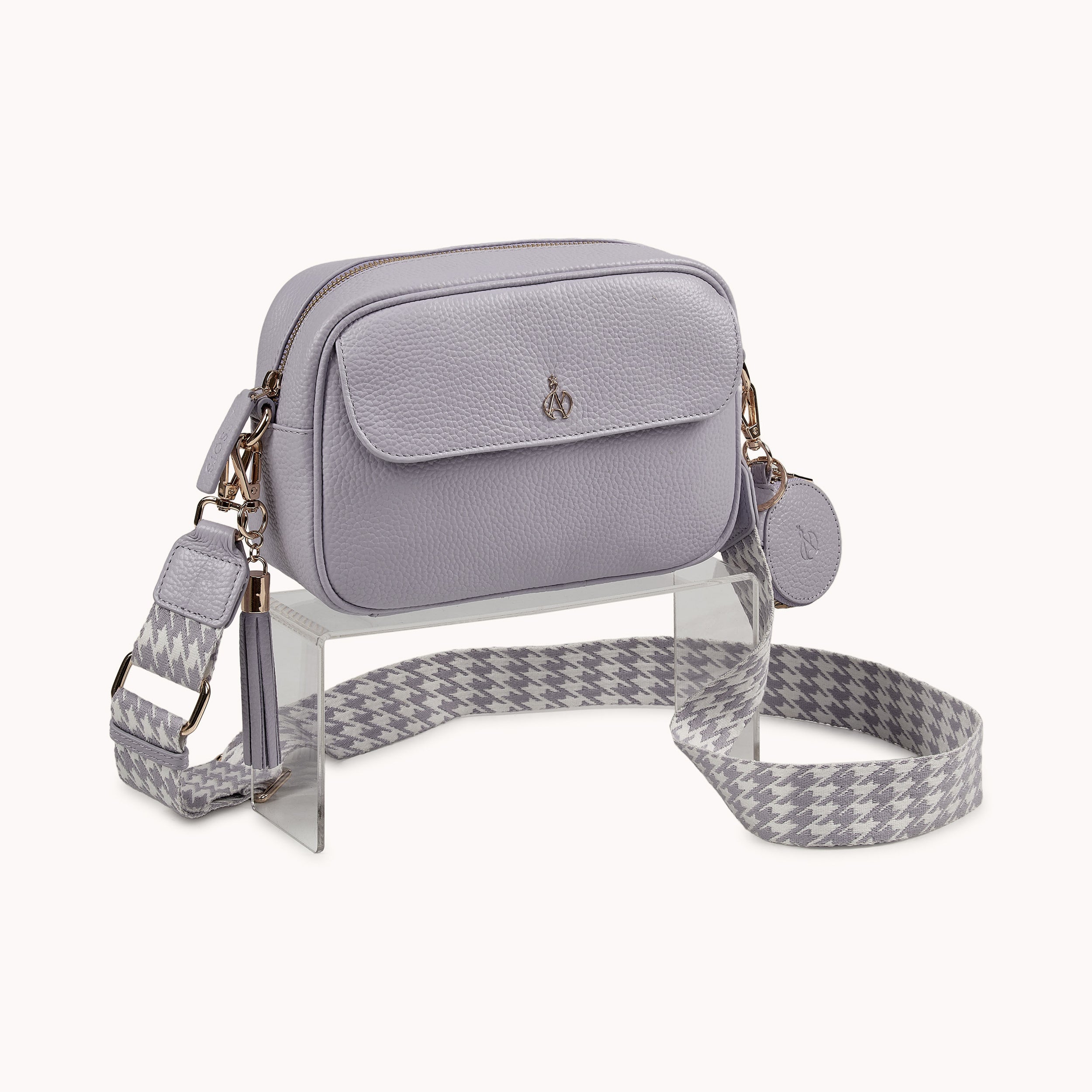 'HACKNEY' Lilac Pebble Grain Real Leather Crossbody Bag