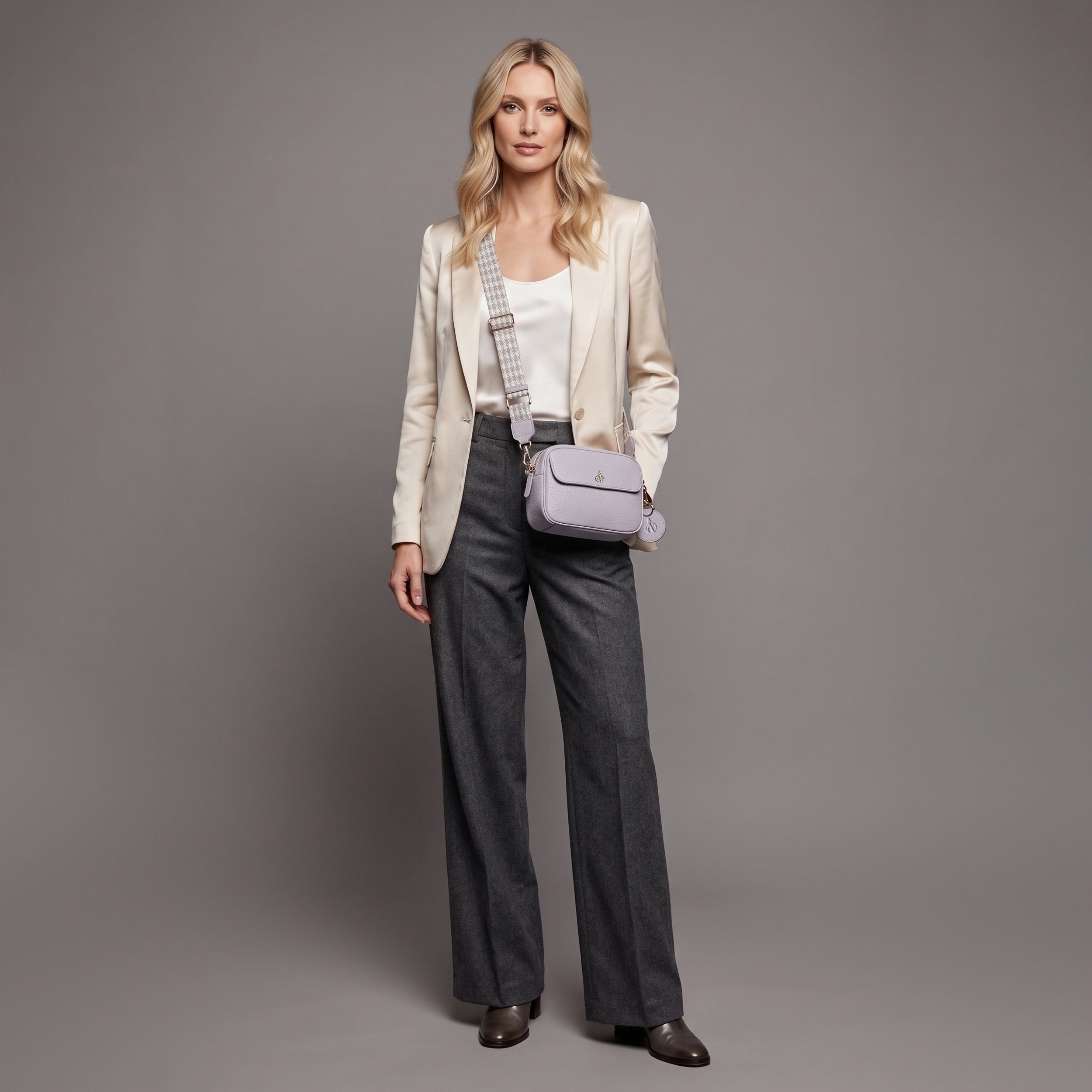'HACKNEY' Lilac Pebble Grain Real Leather Crossbody Bag